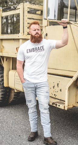 White EMBRACE Black Digital Camo Tee